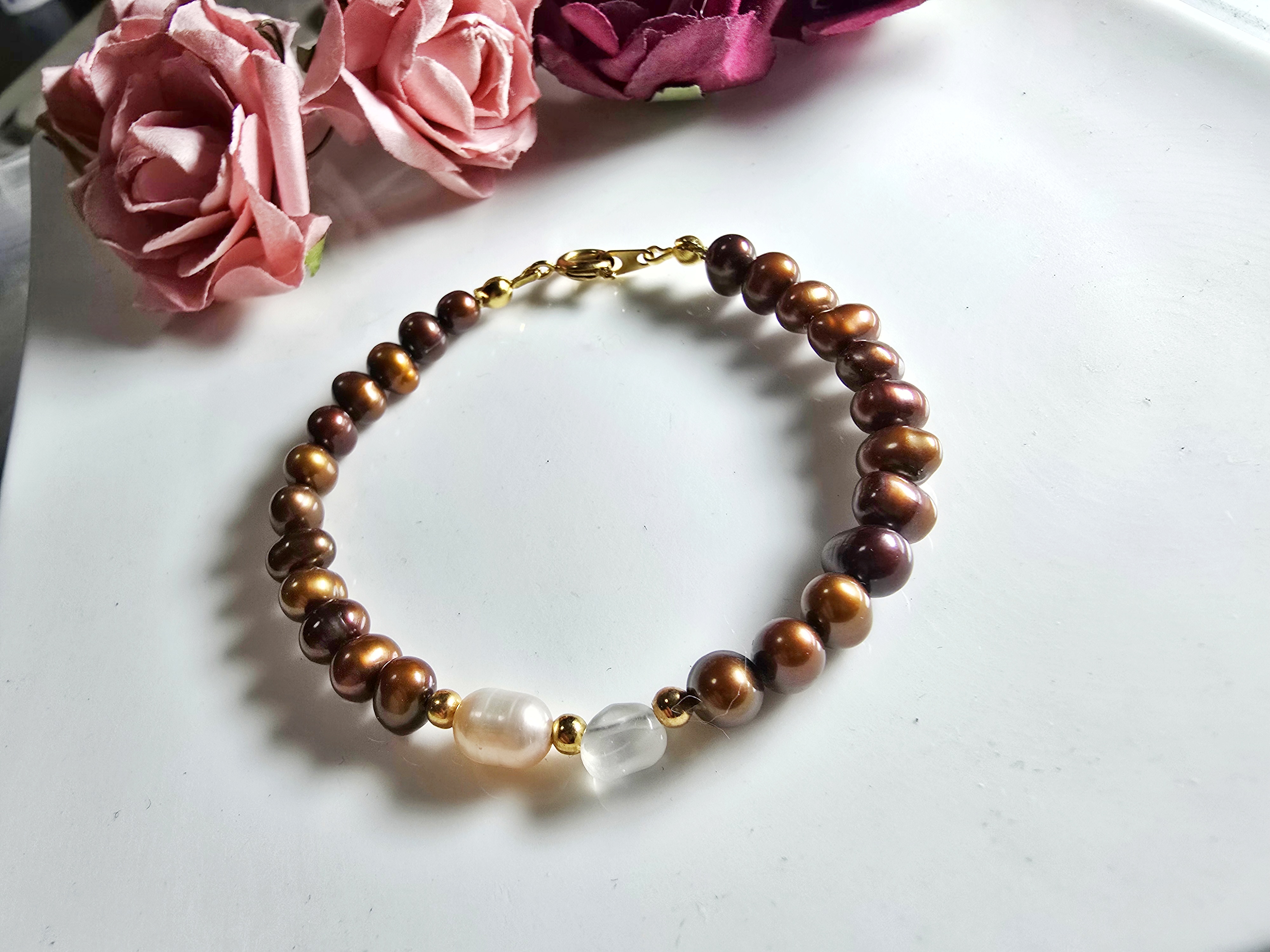 FWP0125-2  天然珍珠月光石復古手鏈