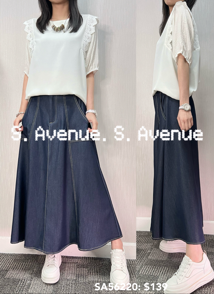 SA56220: 小蝙蝠領側lace邊雪紡top