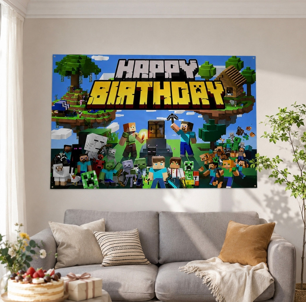 Minecraft 我的世界 Happy Birthday Party Backdrop 拍照背景布