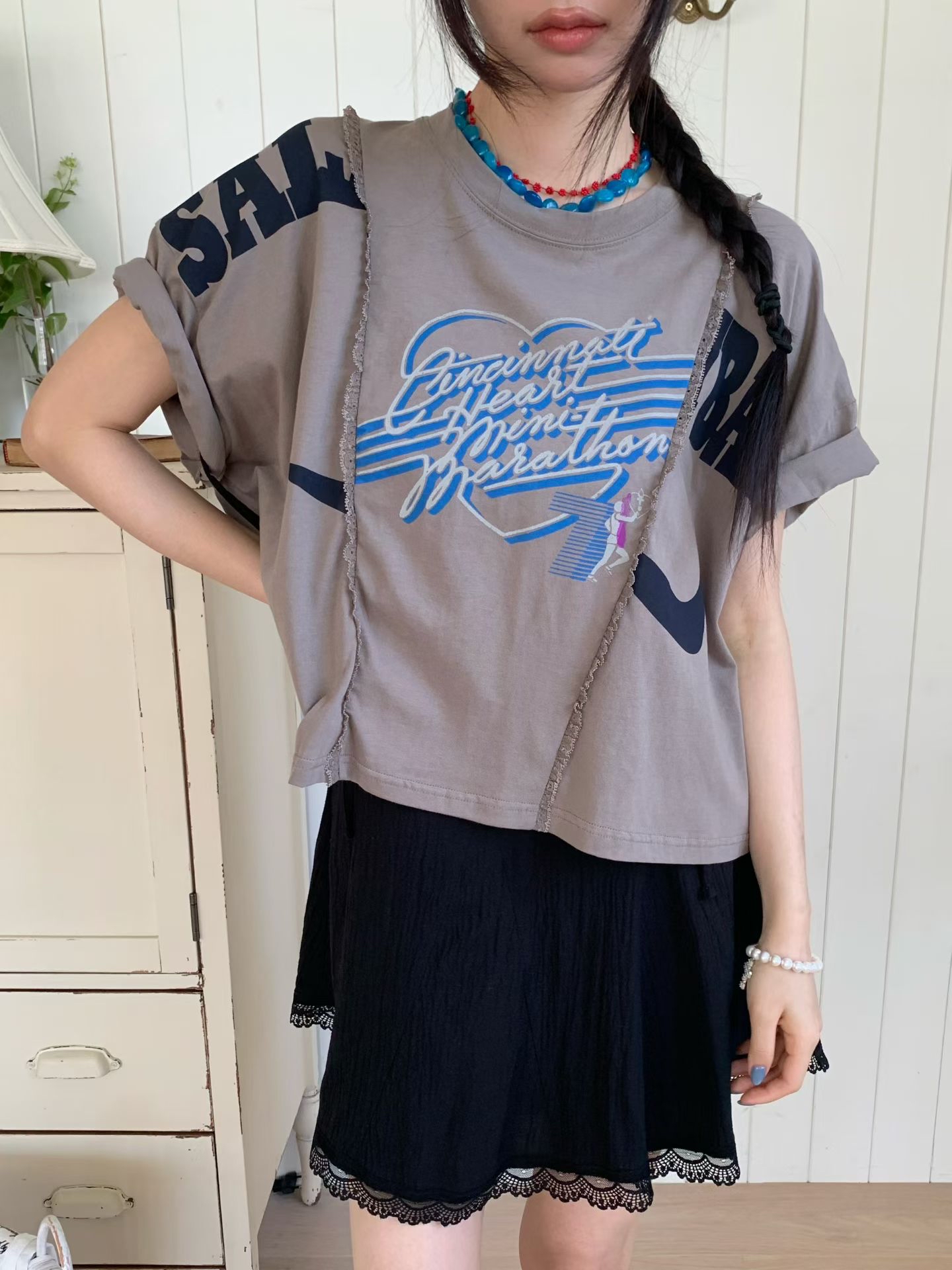 拼lace 邊Tee