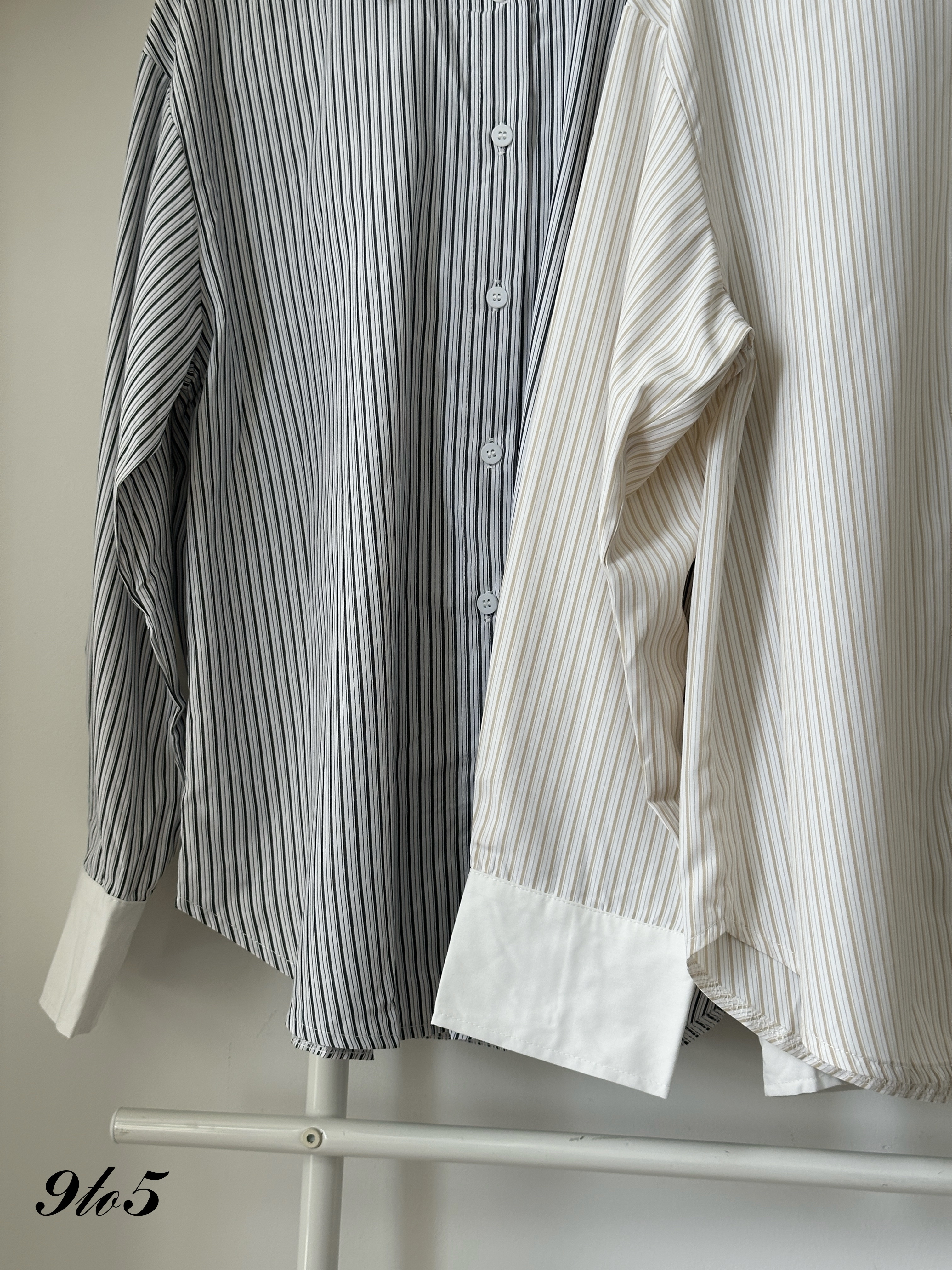 T4092 Oversize Stripe Shirt - Black & Khaki