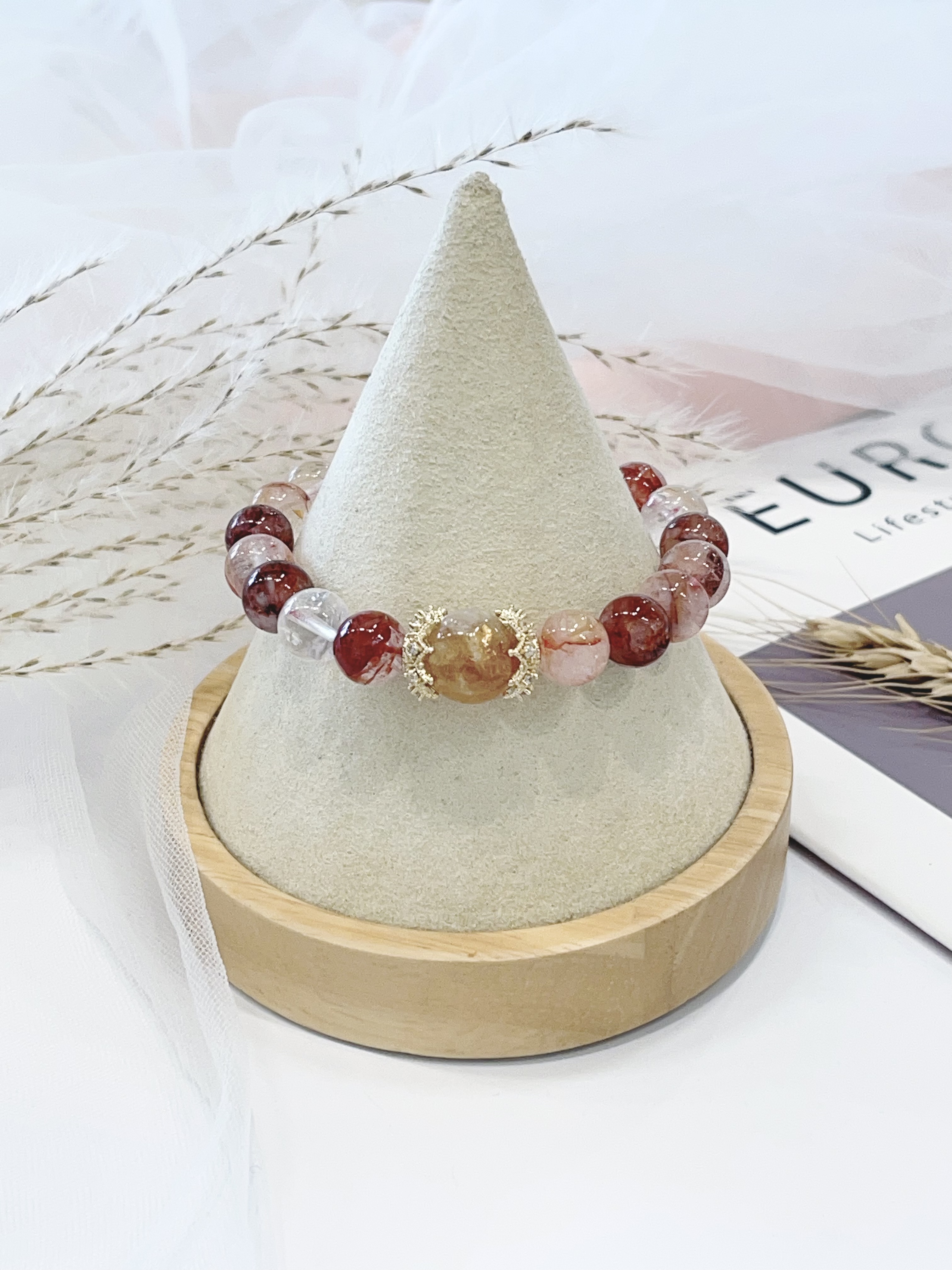 🌸 红胶花 × 黄塔晶手串 Red Agate & Citrine｜9.5mm