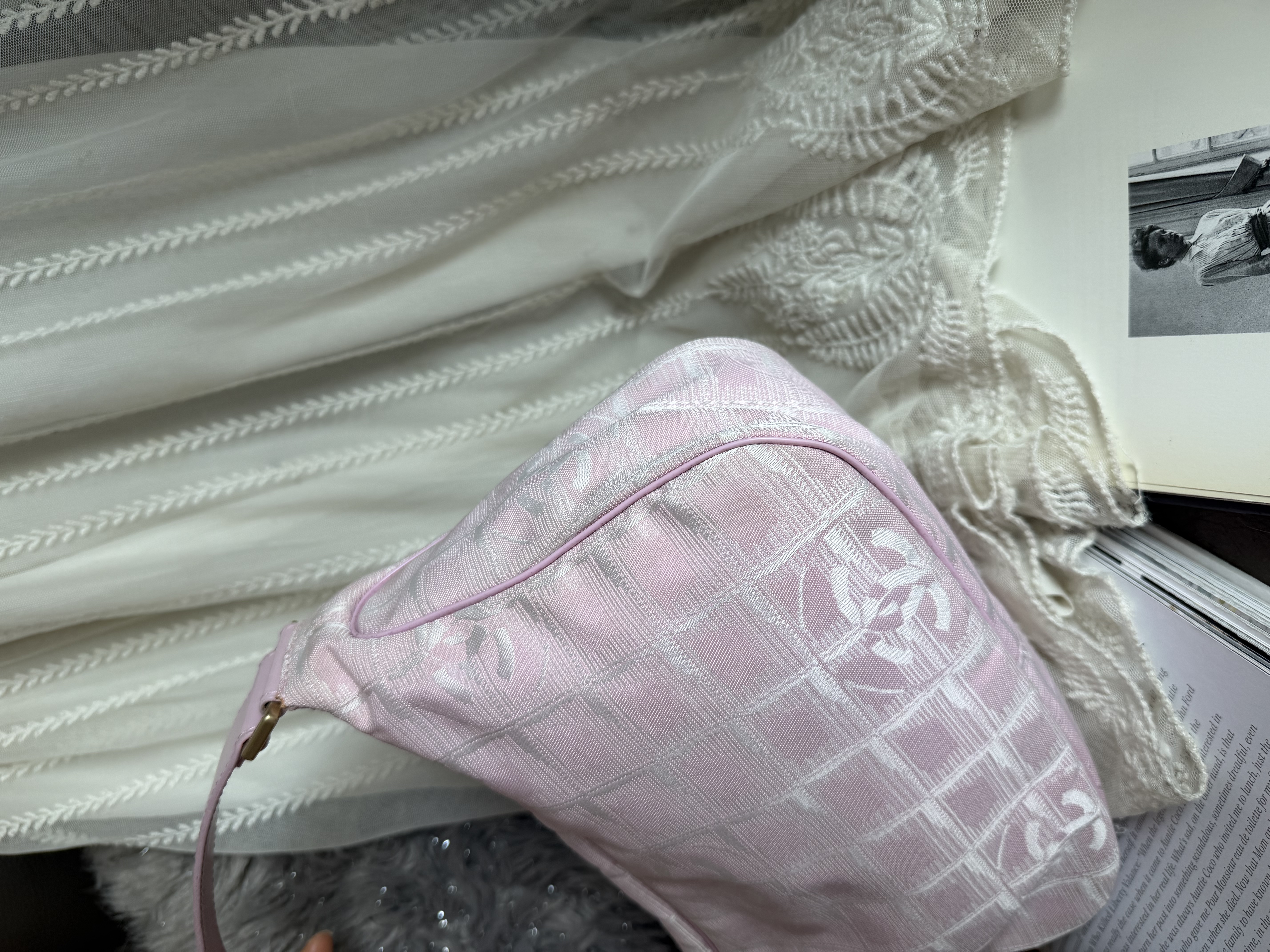 閑置品 vintage chanel pink jacqurd shoulder bag / pochette 