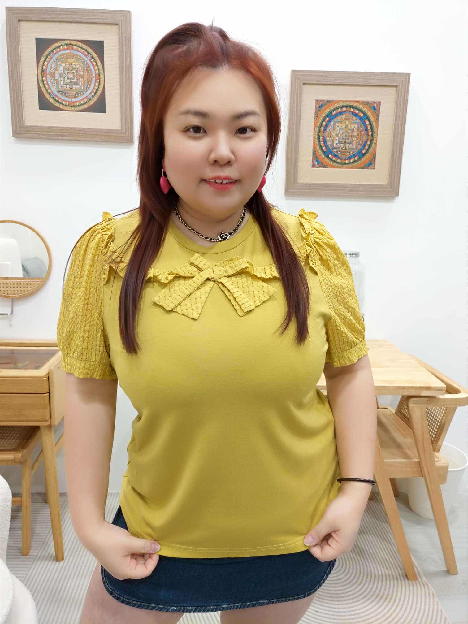 OTA18 BE#810527 胸前拼格子蝴蝶结上衣（颜色随机⚠️）