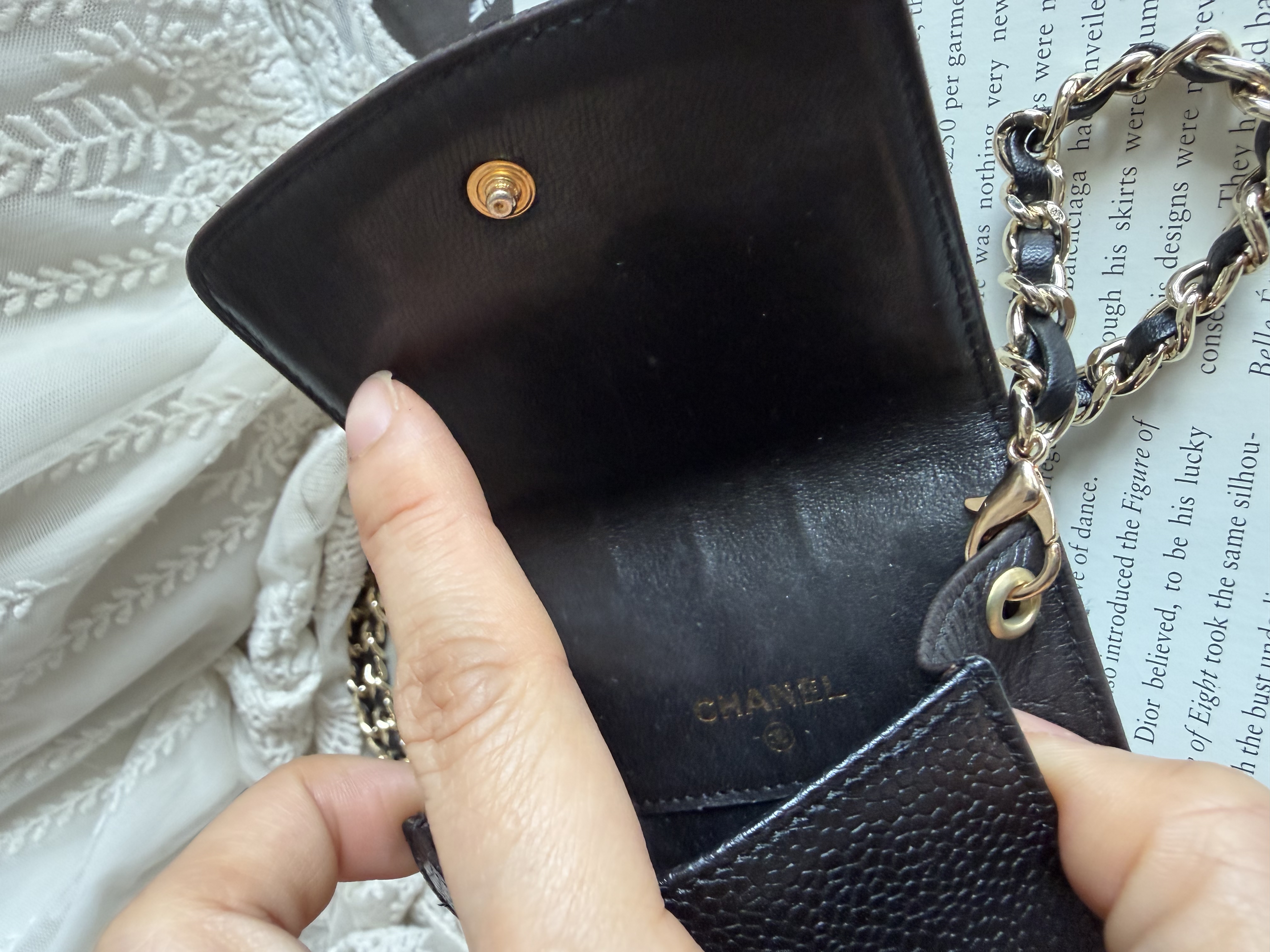 Vintage chanel black caviar leather phone holder sunglassess holder 