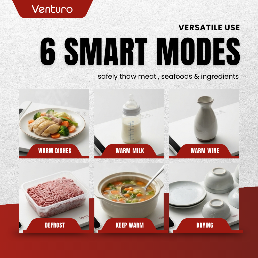 Venturo Electric Food Warmer | Food Heater | Portable Space Food Warmer | 10H Timer | LED Display | Silent Home Warmer