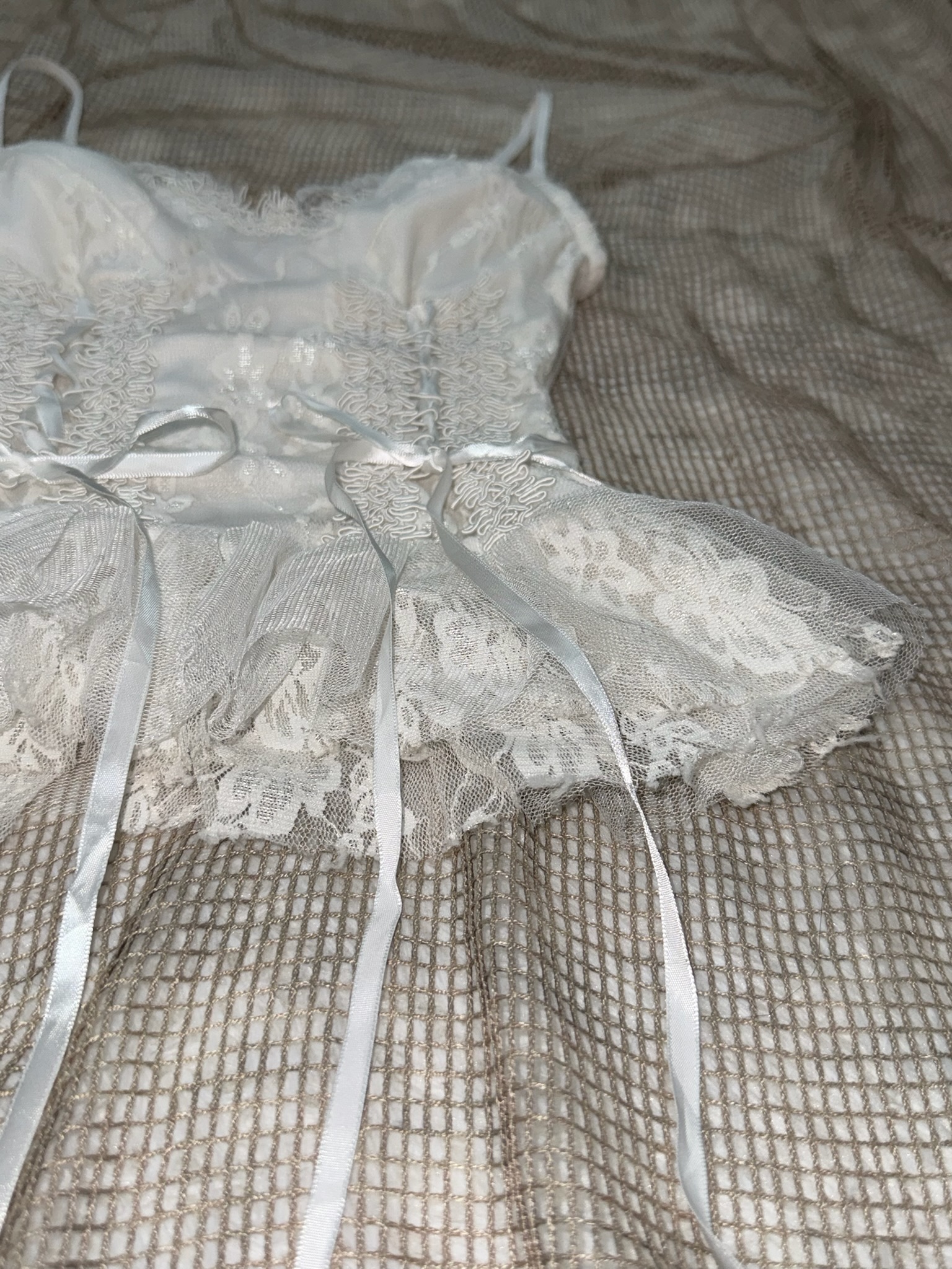 Angelcore White Floral Lace Corset Top with Ribbons