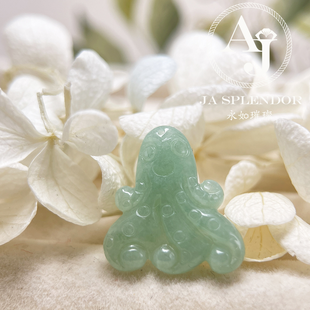 JN-3376 天然翡翠A玉-果綠八方來財八爪魚/章魚吊墜