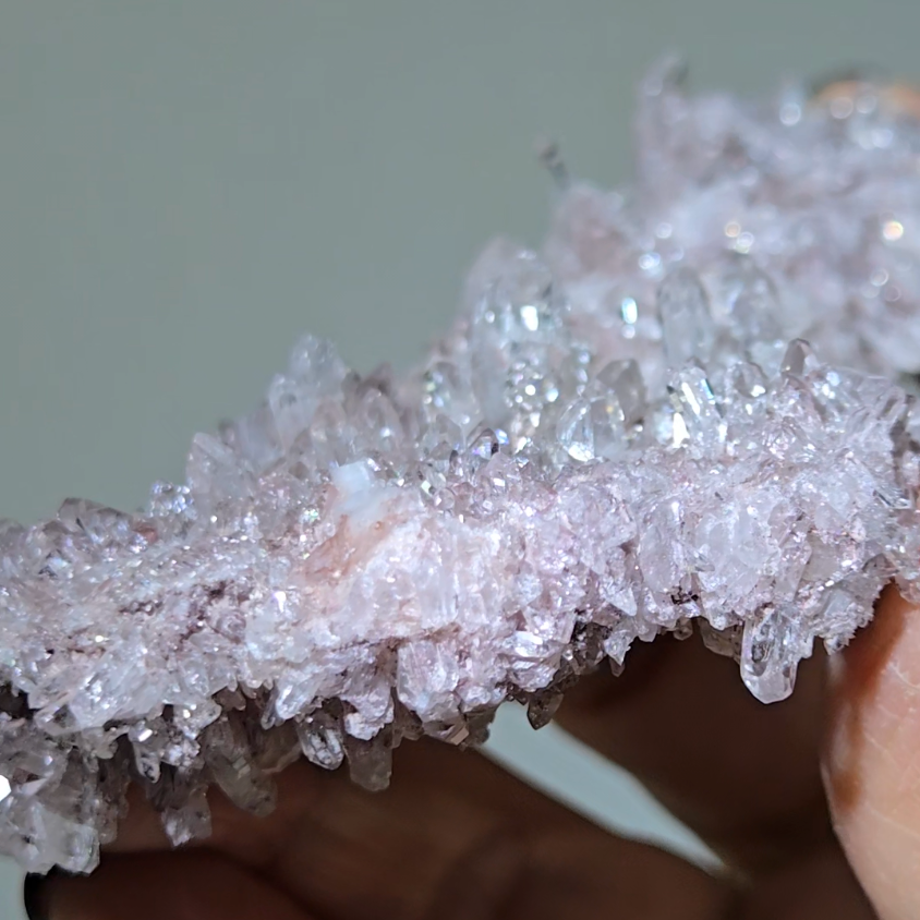 Pink Lemurian quartz cluster with crystals on both sides - LQ519