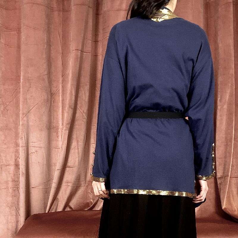C.a. 1980s-90s Made in Hong Kong Midnight x Golden Tube Beadwork - Vest Top and Outer (MT485)