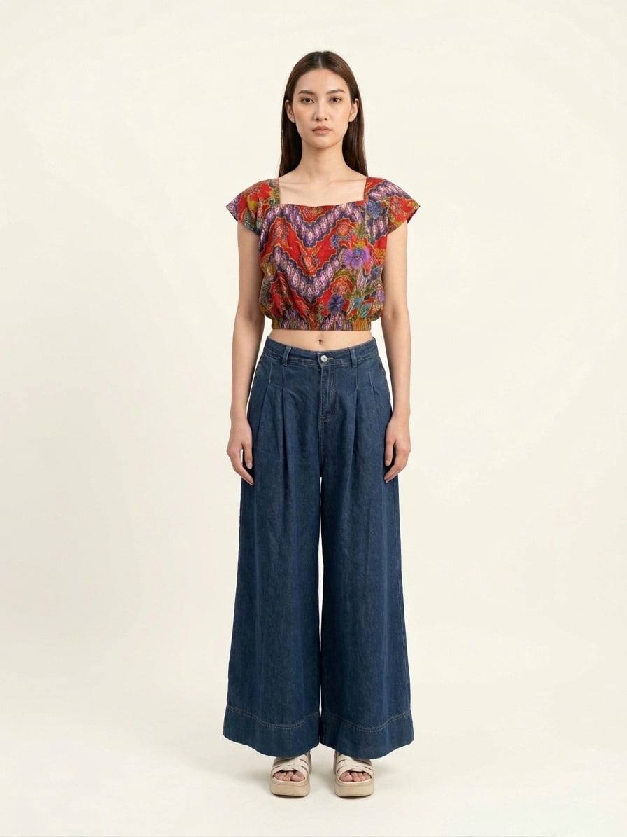 T3373 - Batik Square Neck Crop Top