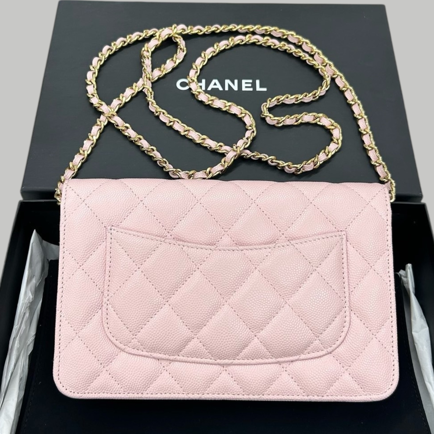 Chanel Caviar WOC 櫻花粉金扣