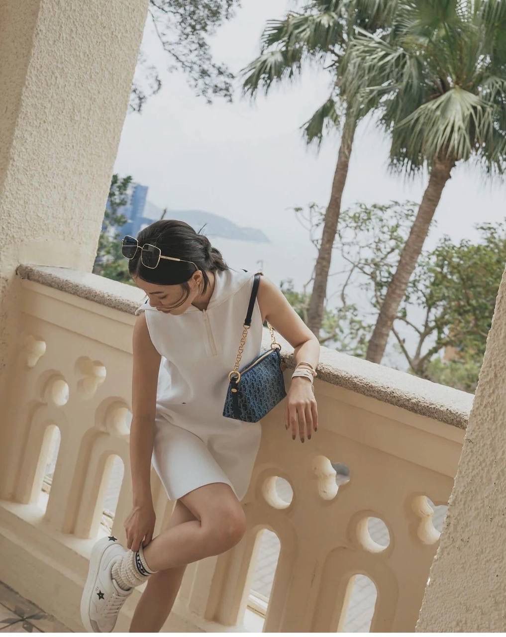 🈶老花蓝中号（配肩带） 𝗗𝗜𝗢𝗥 𝗡𝗼𝗺𝗮𝗱手提包/饭盒包🍱 又一重磅推荐了！近几年的饭盒包大火！ 各个品牌都有推出过，简直谁用谁可爱啊 复古老花帆布材质，随意揉捏不变形 日常通勤，出差当化妆包也是非常可以 我更爱它的金属插扣太高级，绝杀细节控 22×13×9.5cm #6801m