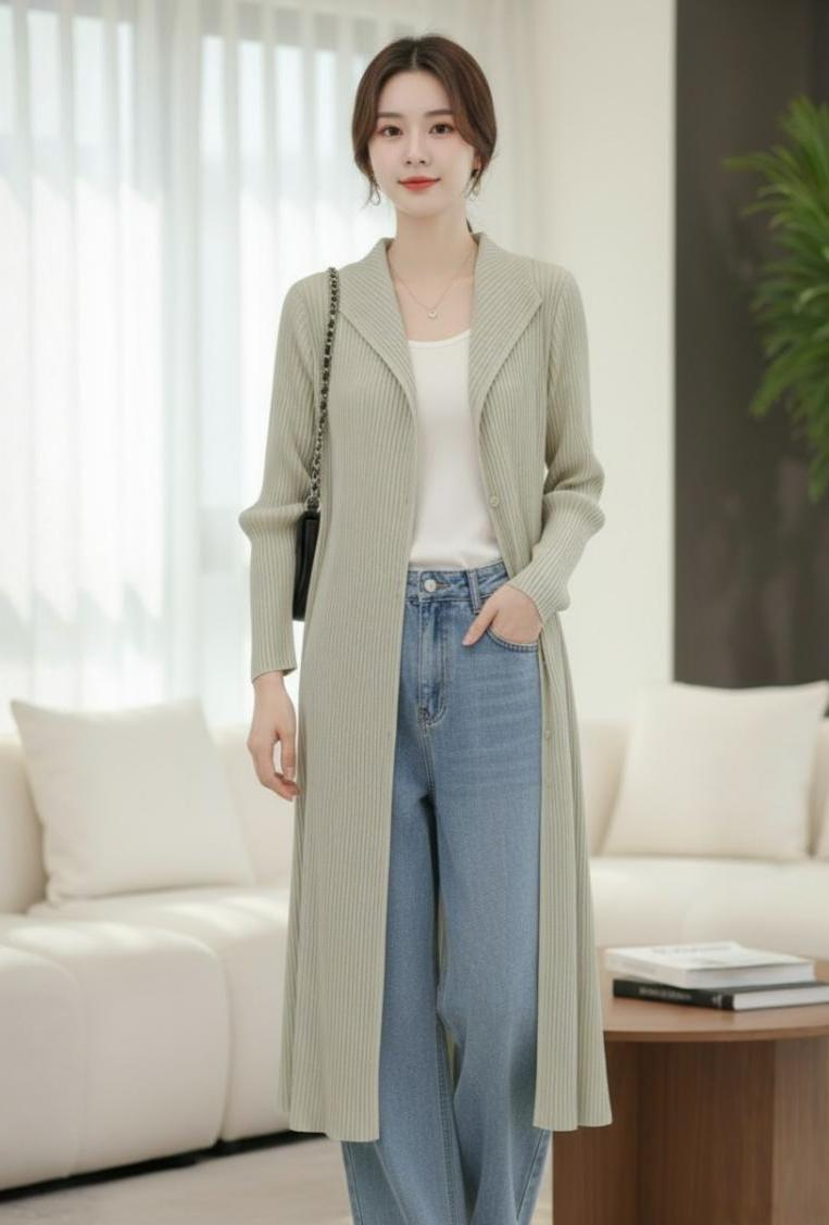 Long Button Pleated Outer