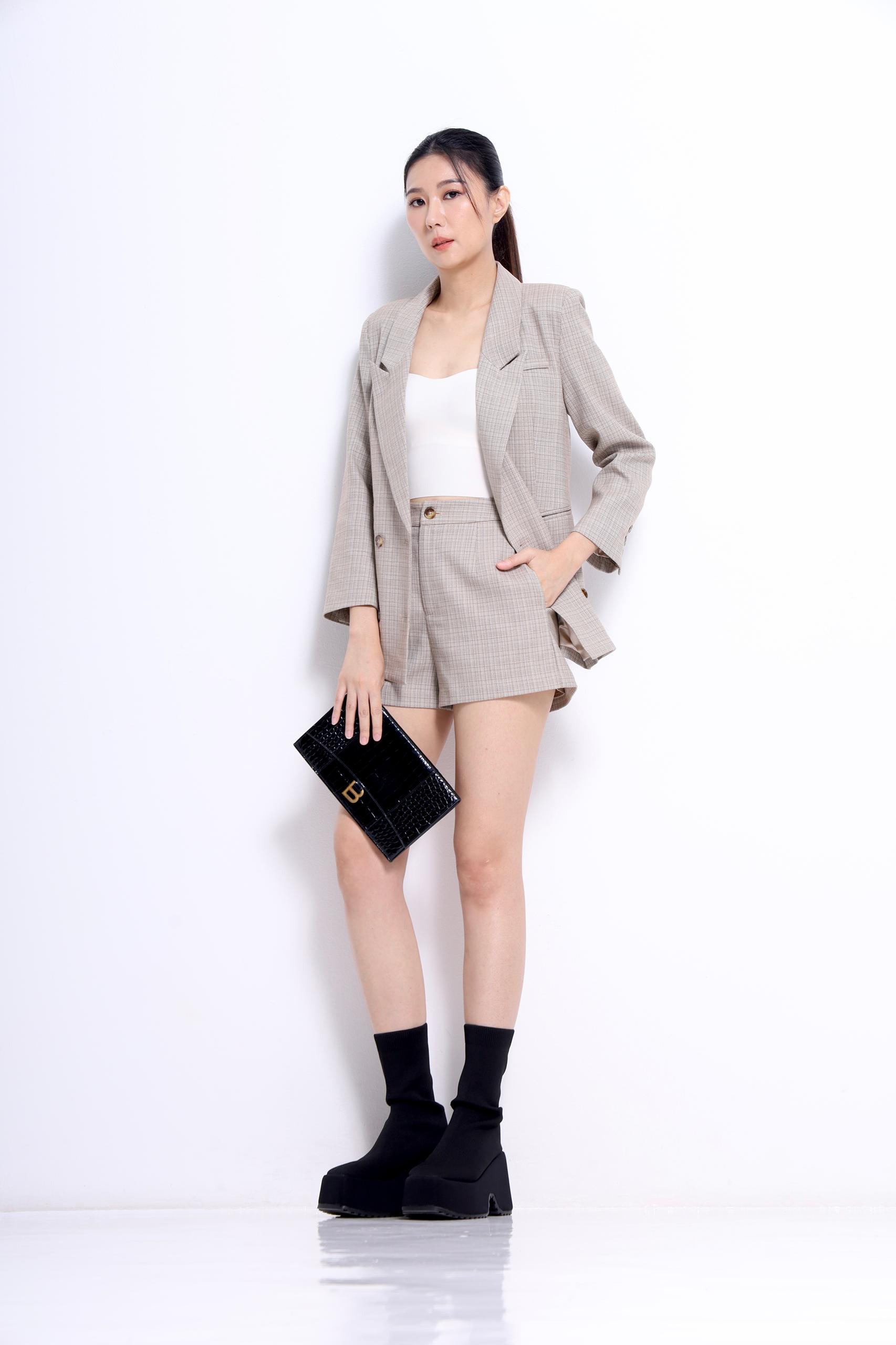 CB2722 PATTERNED MID LONG BLAZER JACKET