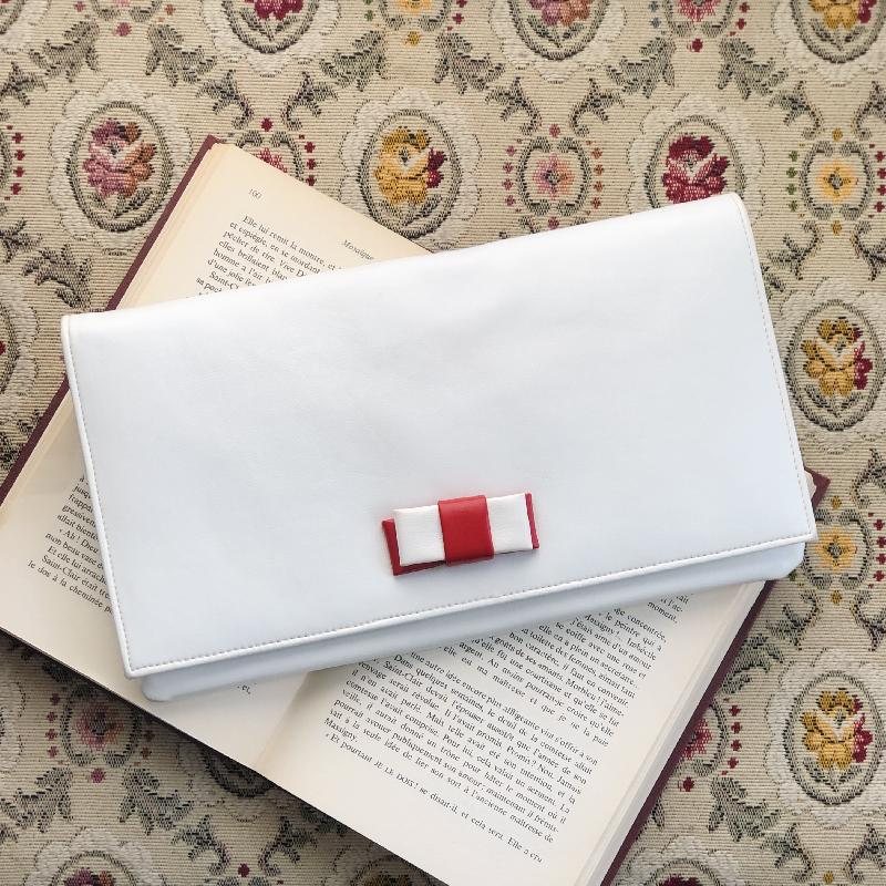 Vintage C.a. 1960-70s Canada Cabretti Red & White Ribbon Two Way Clutch/Shoulder Envelope Bag(MT1789)