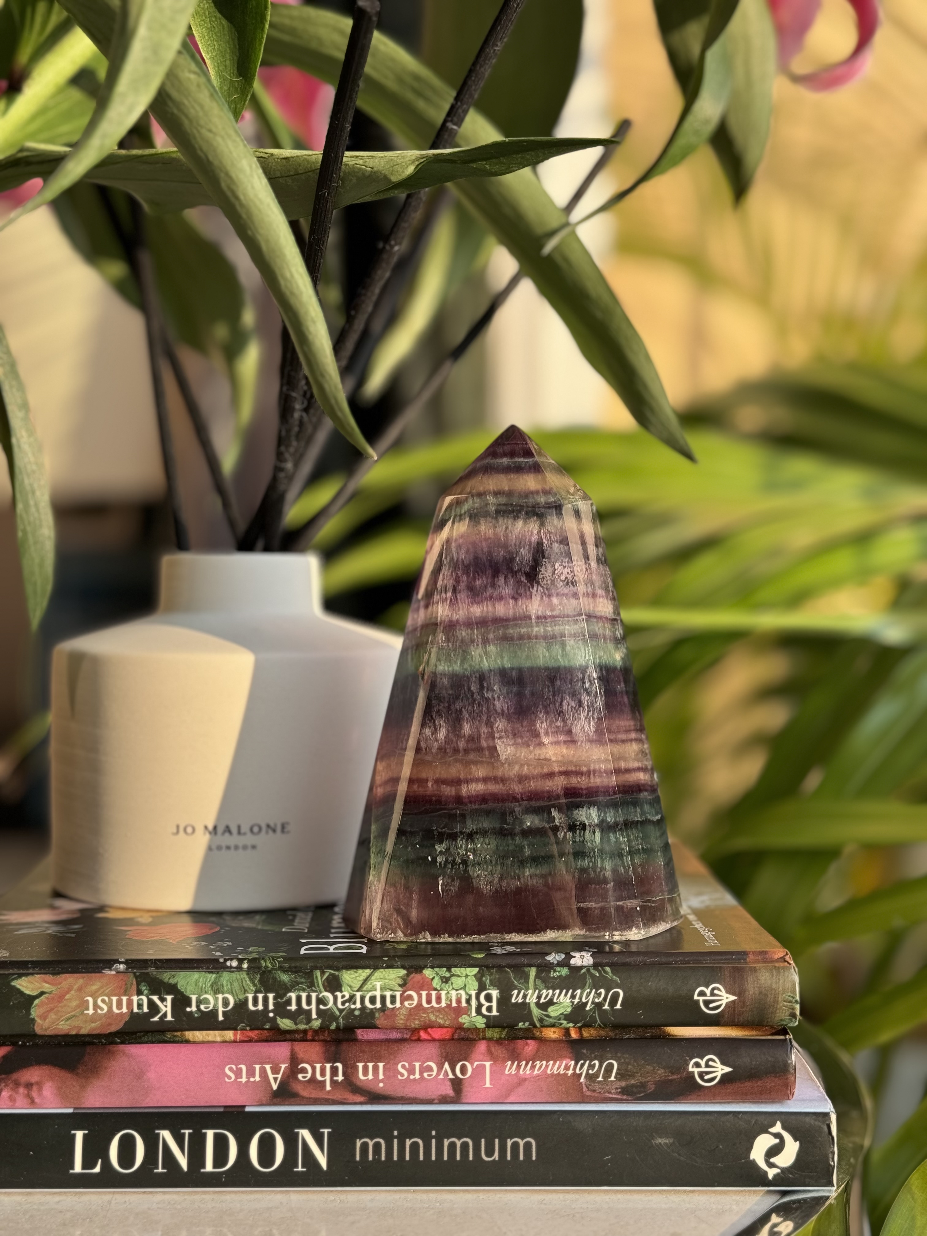 ༒12.8cm彩螢石千層紋塔尖六角柱༒ FL.390AH26JG7AA*106M