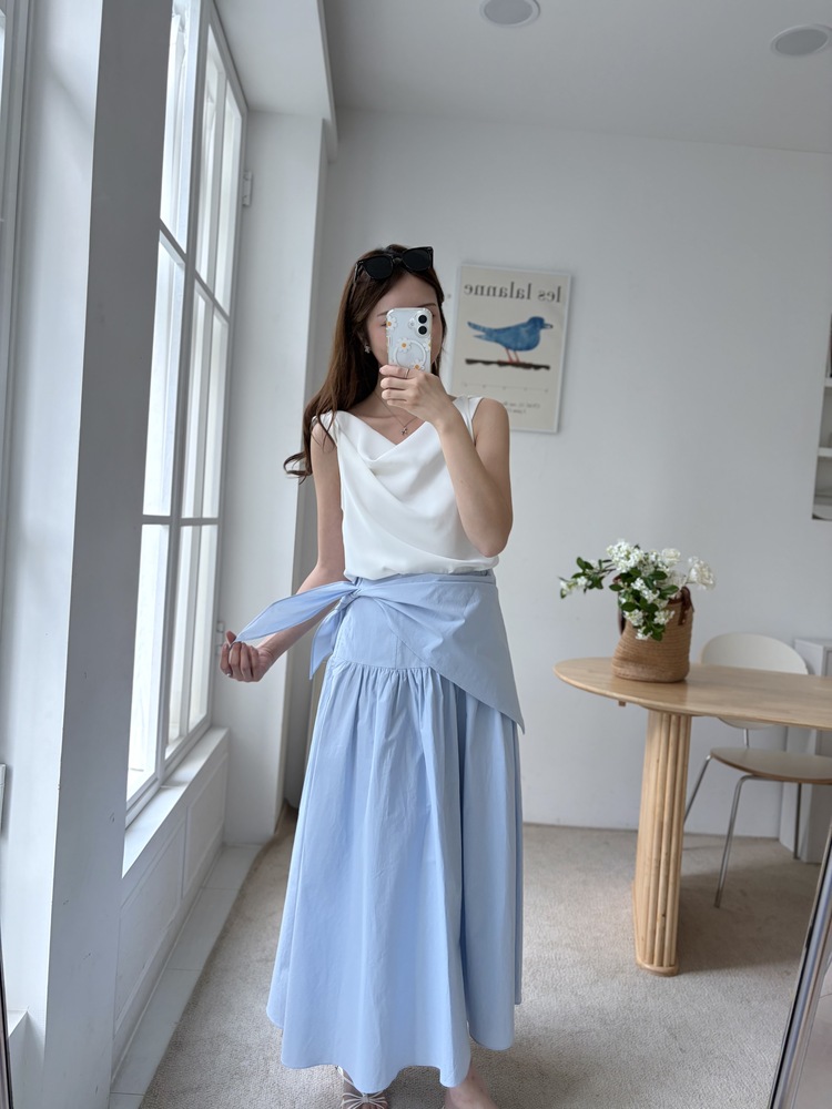 Wrap-Waist Flare Skirt (Blue)