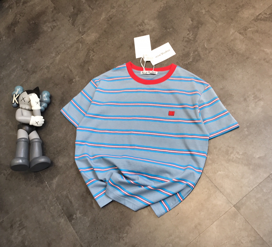 Acne Studios 條紋笑臉撞色領口短袖Tee 