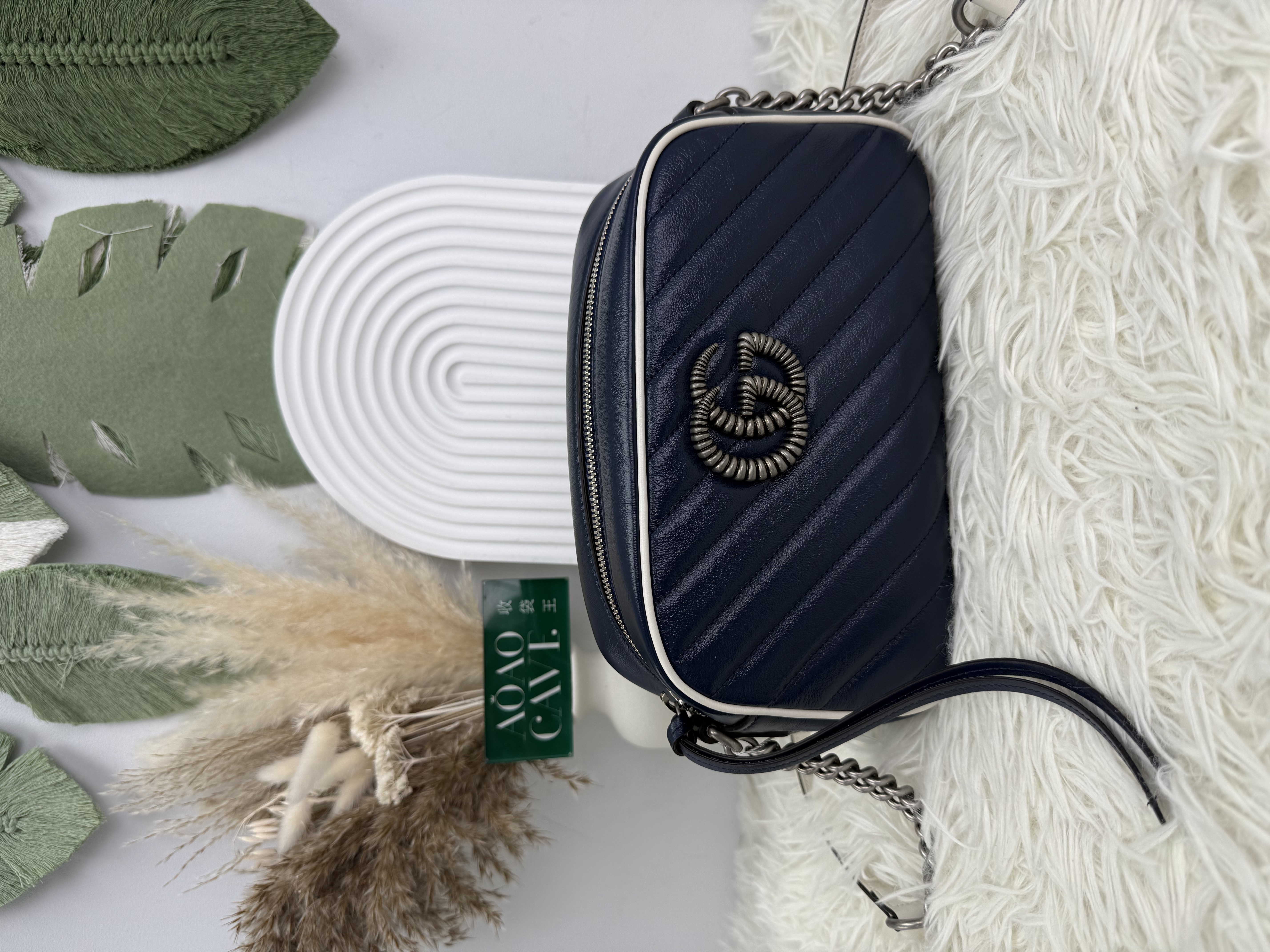 GUCCI 閑置品💫Classic Blue Marmont 銀扣相機包 24cm💙