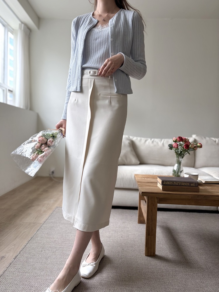 Belted Pencil Skirt (Ivory)