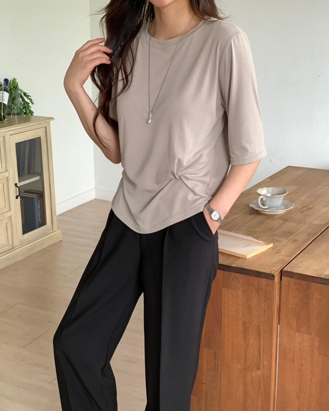 皺褶短袖 Tee