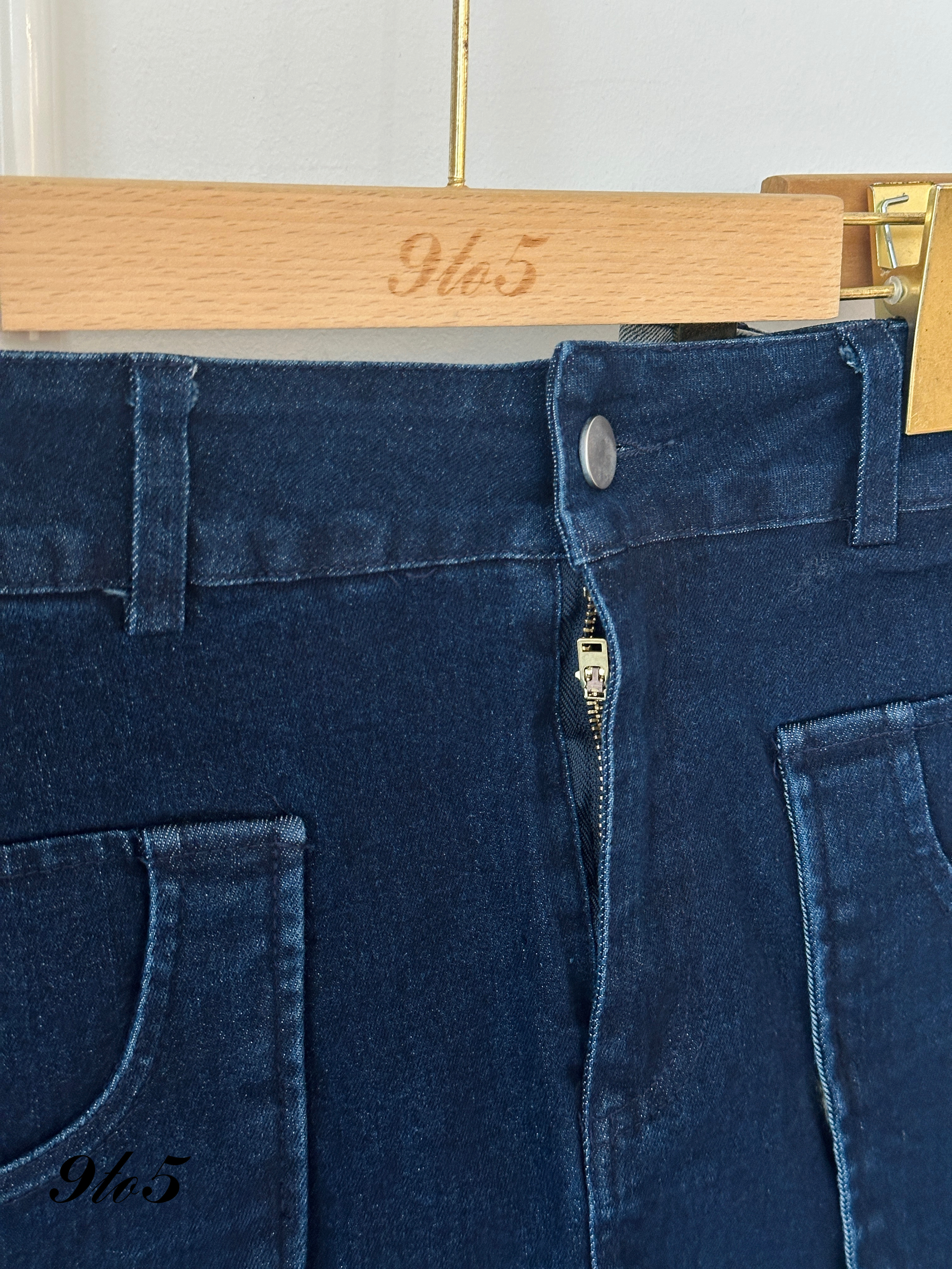 S1778 Denim Short Skort - Dark Blue & Light Blue