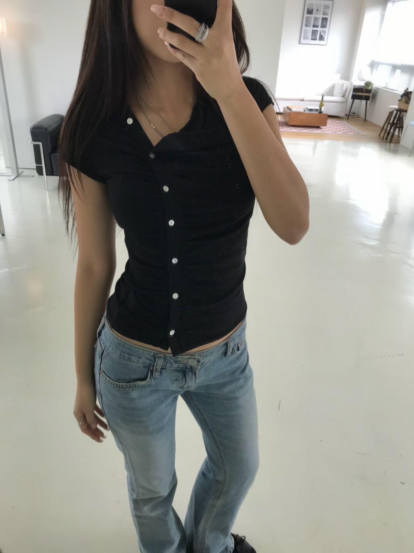 Asymmetric Button Ruched Top