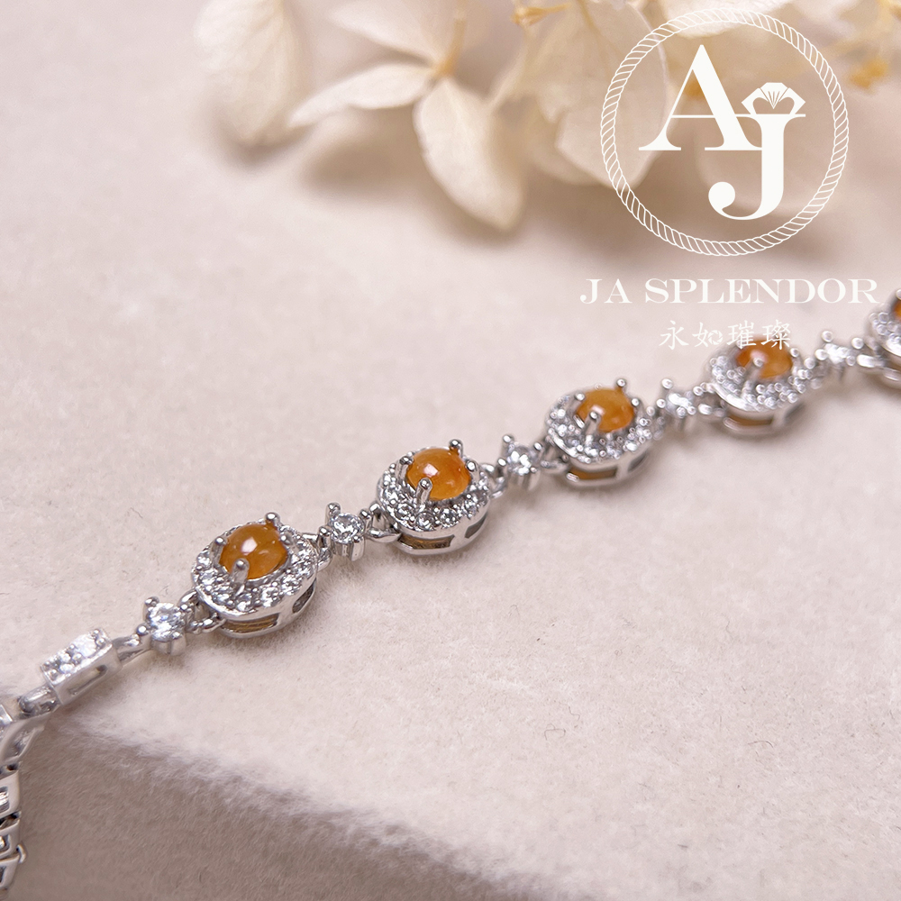 JBS-19 天然翡翠A 玉 冰種黃翡蛋面純銀手鏈