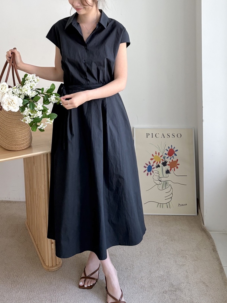 Elasticated Waist Shirt Dress (Navy)