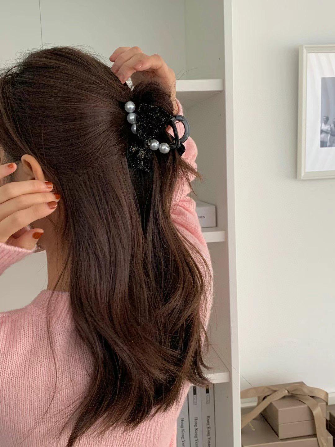 優雅珍珠蝴蝶結髮夾