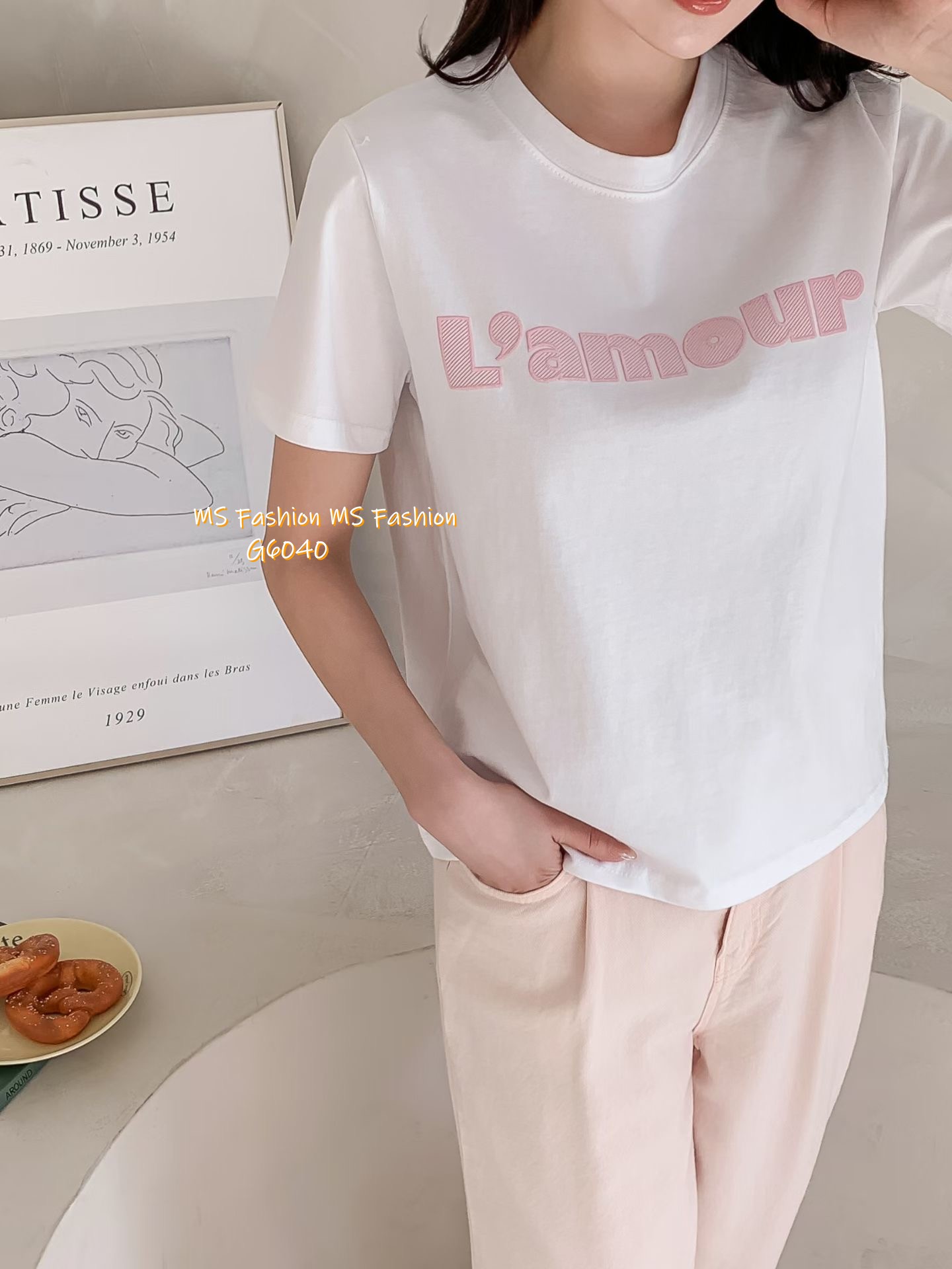 G6040 韓國🇰🇷拼色字母tee仔