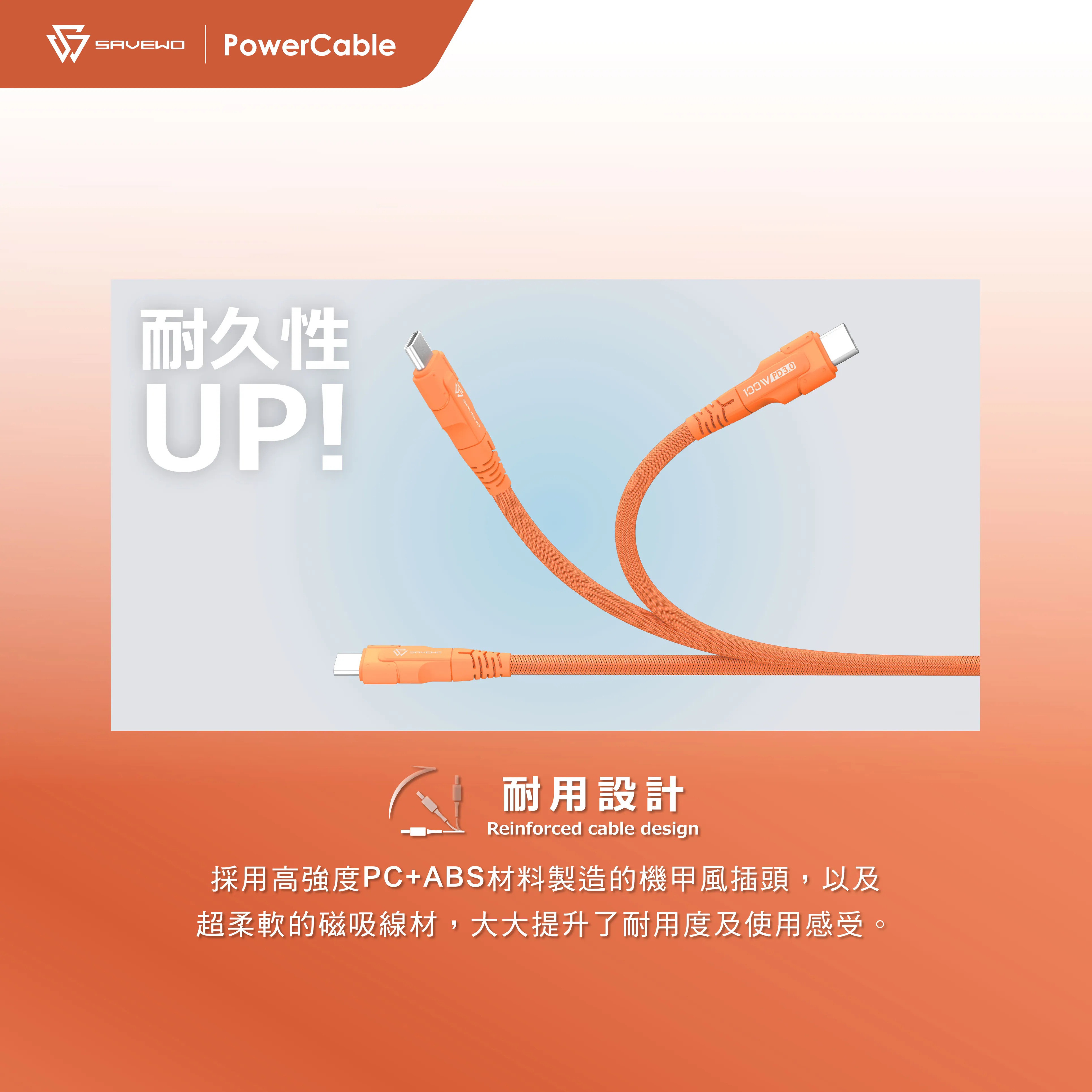SAVEWO PowerCable ECO 100W PD3.0 USB-C 救世極速充電線 1.2米