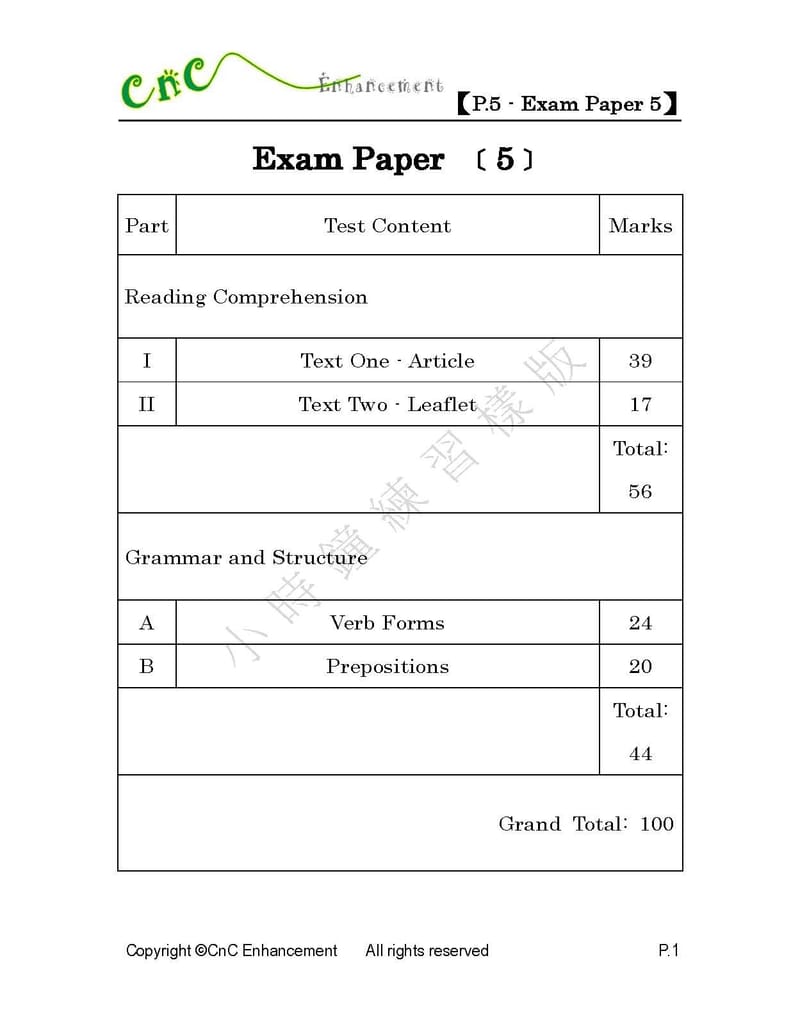 模擬試卷 (五年級)