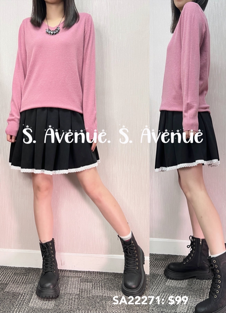 SA22271: 長袖V領淨色線冷top