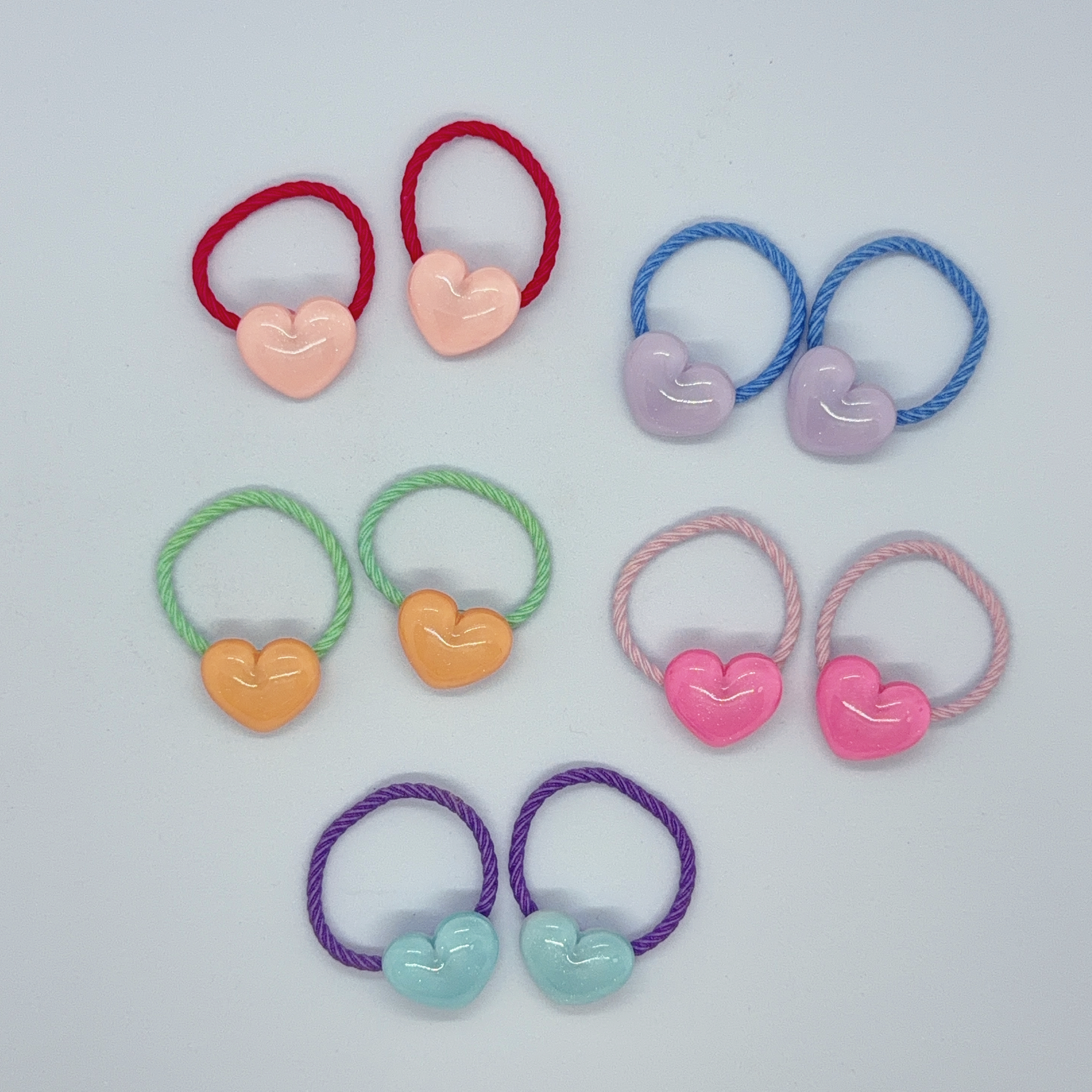 心心飾牌髮圈組 (5對裝) / Heart Shape Charm Hair Tie Set (5 pairs)
