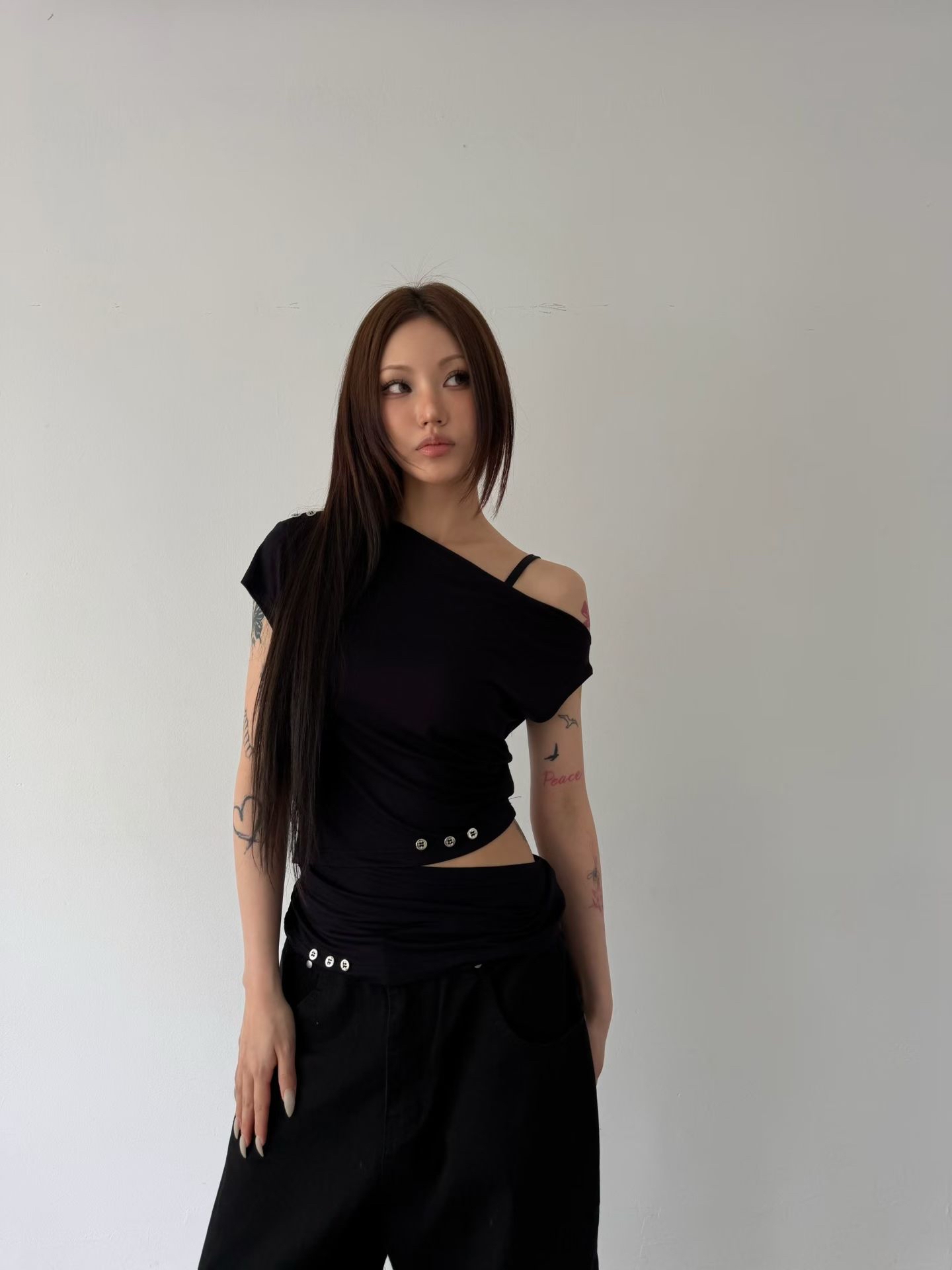 Asymmetric Ruched Cutout Top