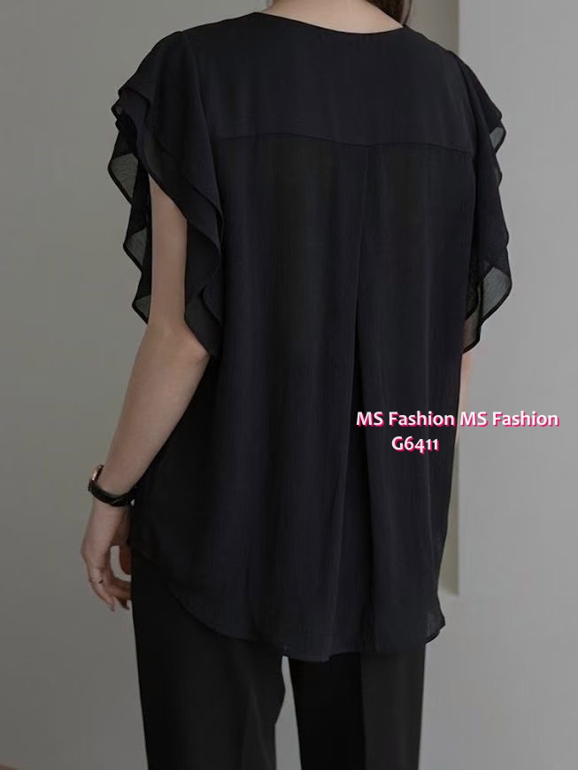 G6411 高質V領ruffle袖top
