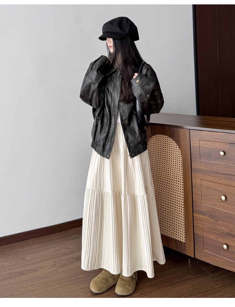 法式复古压褶半身裙 大裙摆 A字蛋糕裙