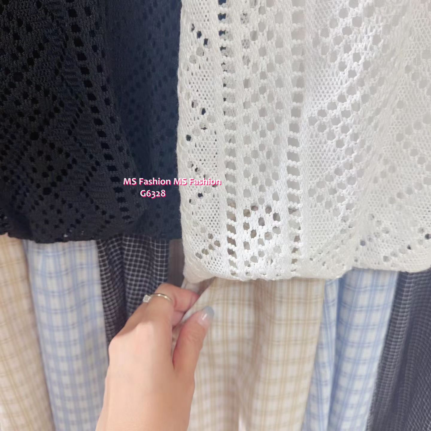 G6328 韓國🇰🇷通花拼彩格連身裙