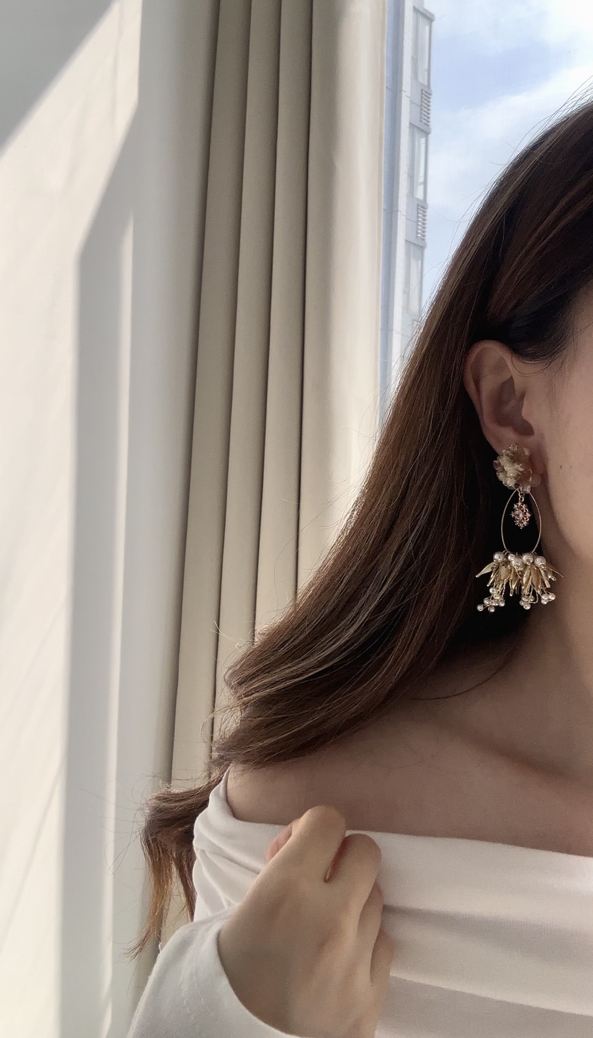 琥珀暈染花珠耳環🍁