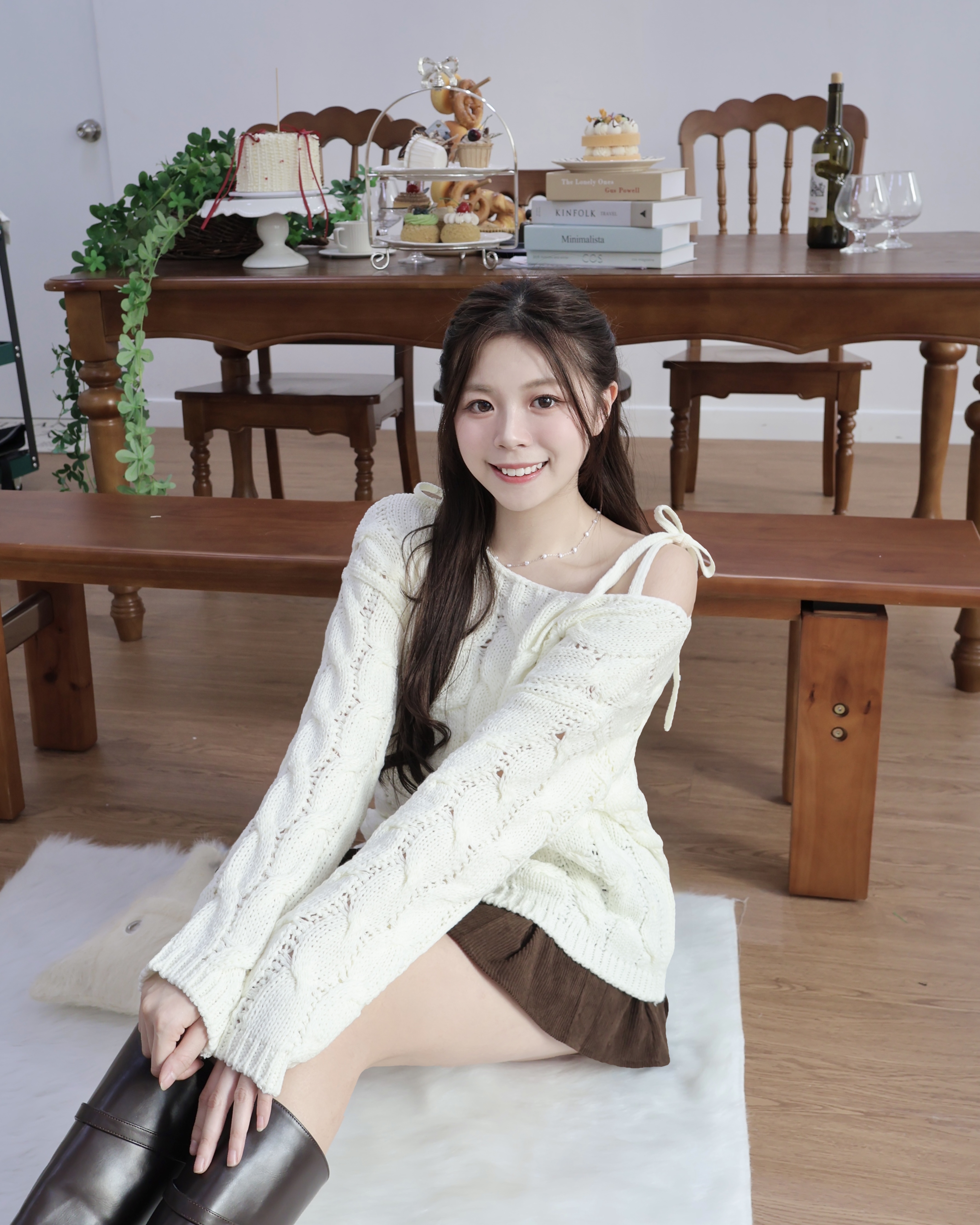 【 女友感滿滿⸝⸝⸝♡🧸立體扭紋麻花～可調節！雙綁帶微傘線料針織兩穿上衣🤎 】 Day Dream Ribbon Twist 2-way Top(四色入)