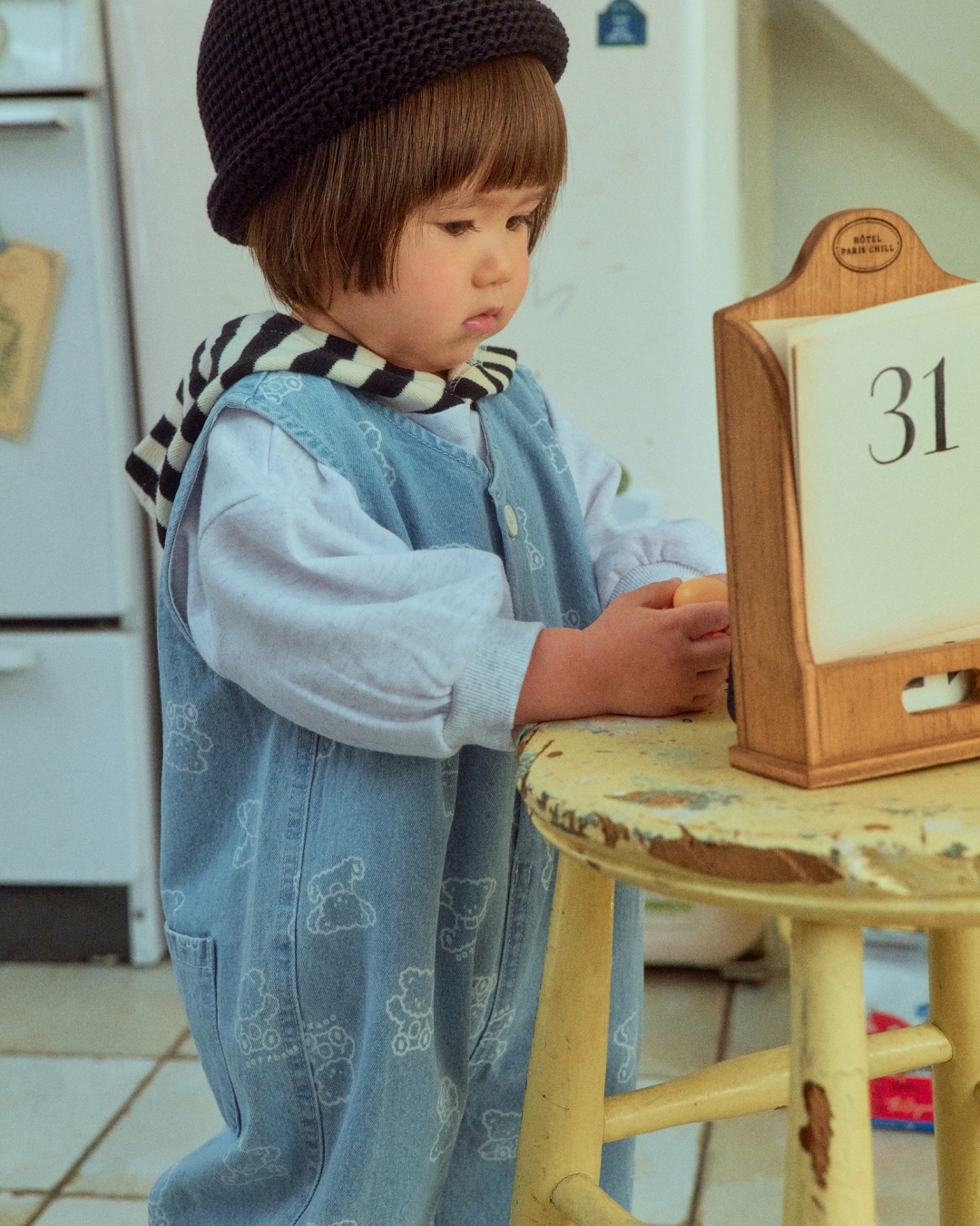 🌸預訂 韓國直送🌸🇰🇷OOTTBEBE兩色小熊滿印斜紋布牛仔背心連身褲