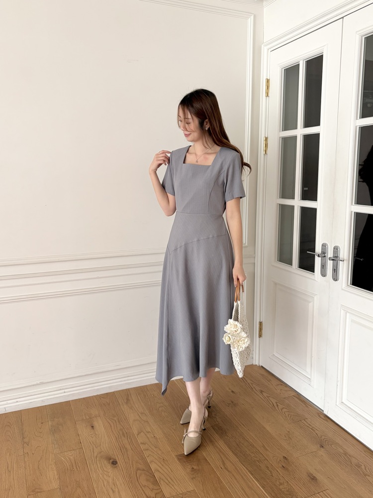 Asymmetric Striped Dress (Grey)