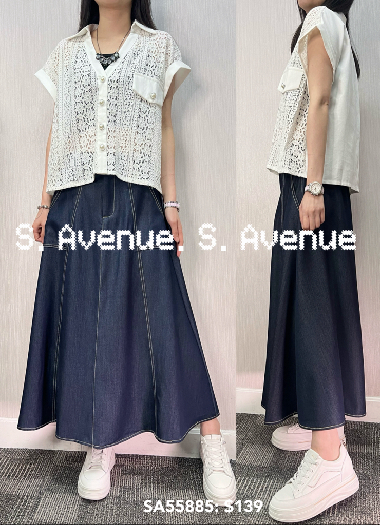 SA55885: 短袖有領V領lace shirt