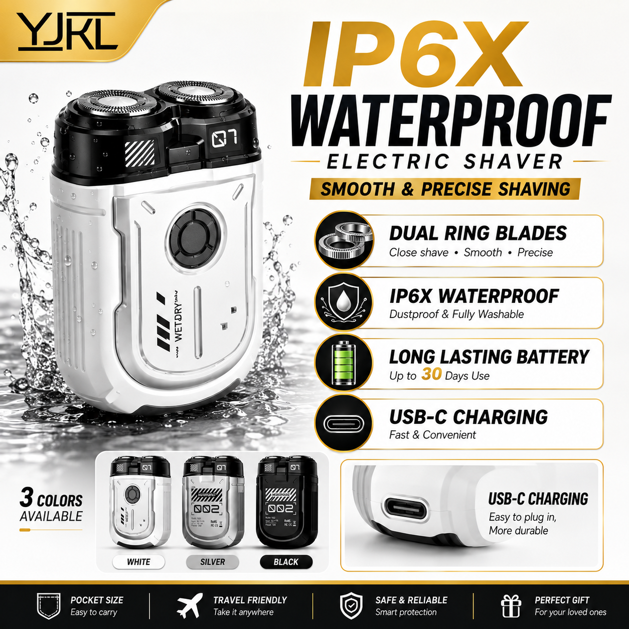 YJKL | IPX6 Waterproof Electric Shaver