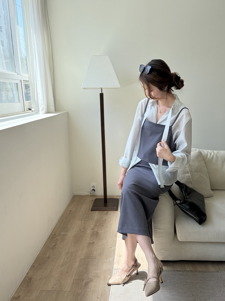 Colette Layered Belted Skirt (Charcoal)