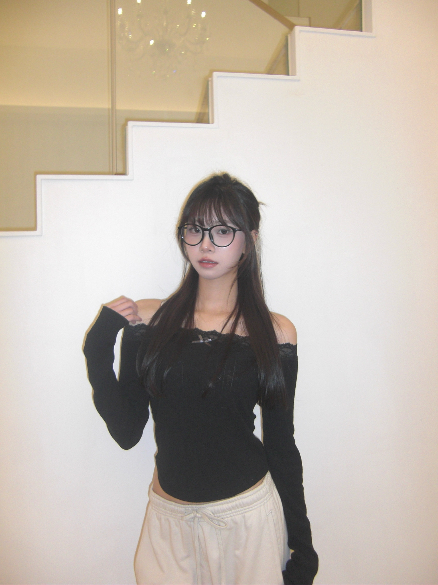 韓國針織lacy邊邊中間蝴蝶結一字膊