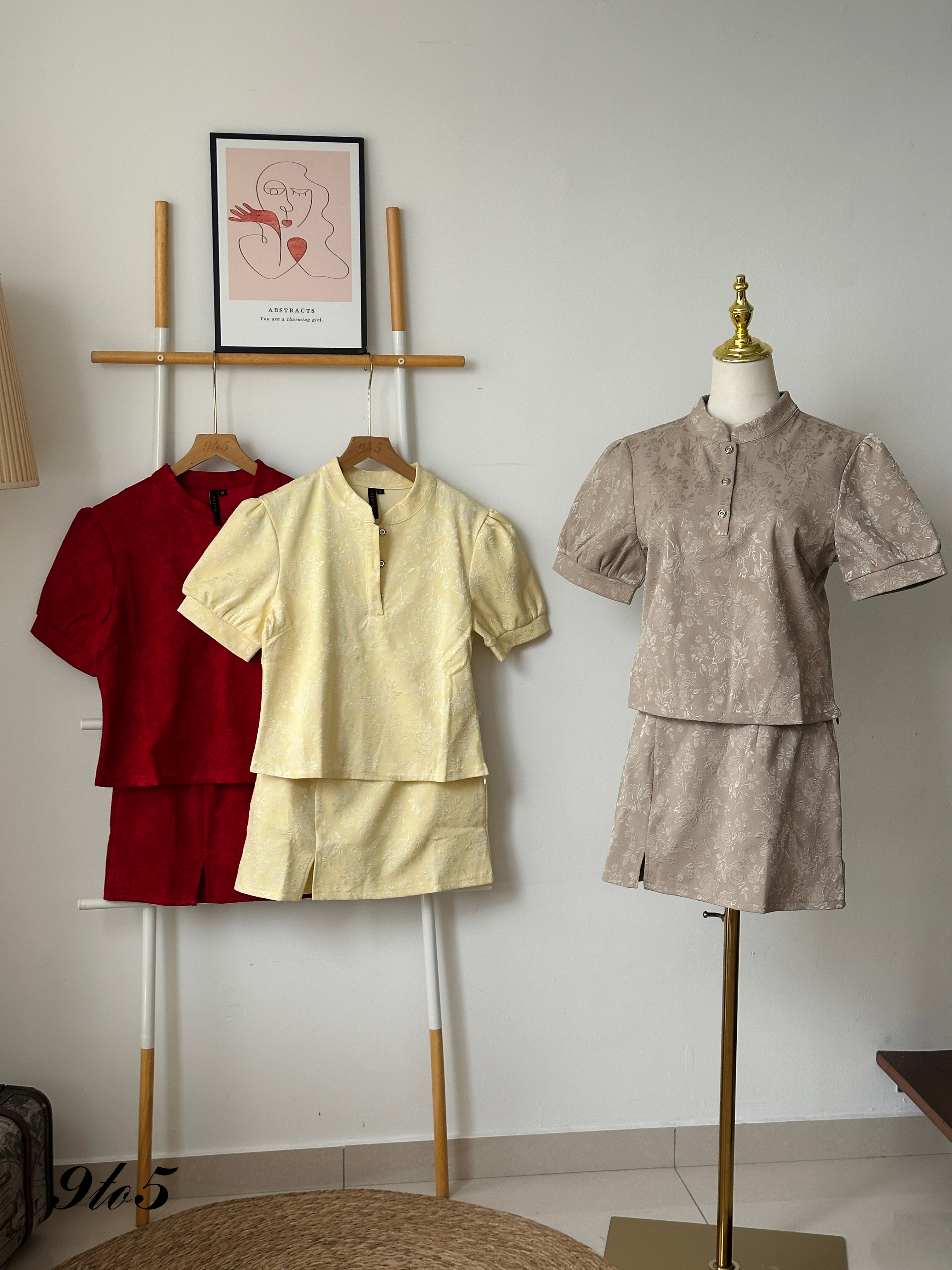 D2307 Puff Sleeve Cheongsam Matching Set - 3 Colors