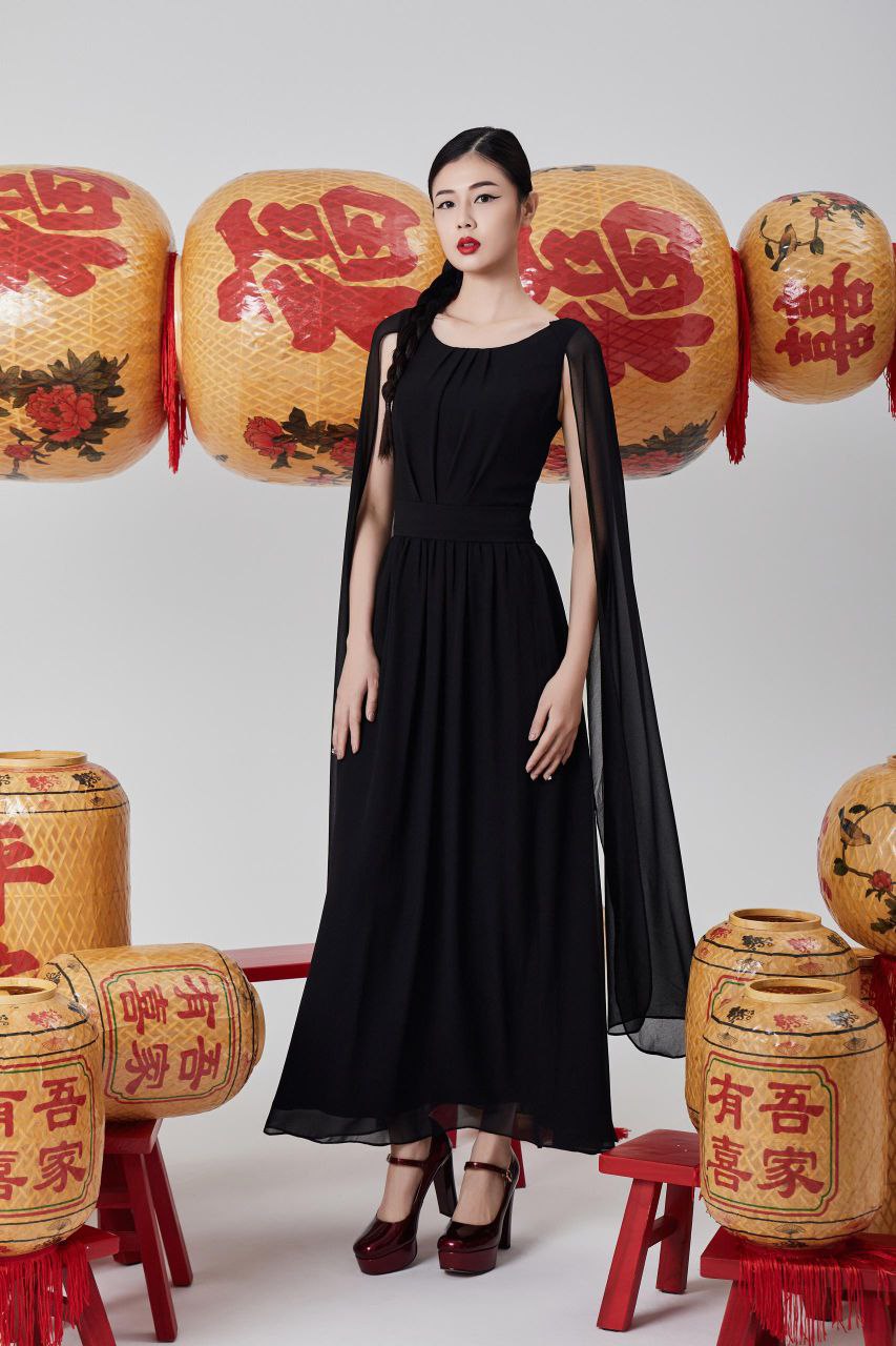 披肩式雪纺连身裙 2120